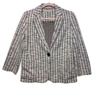 Max Studio Lightweight Boucle Blazer pink white black EUC 0103BU